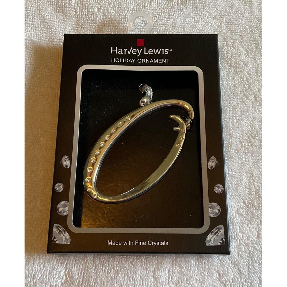 New in Box Harvey Lewis Monogram letter "O" Ornament Crystals Silver-Tone